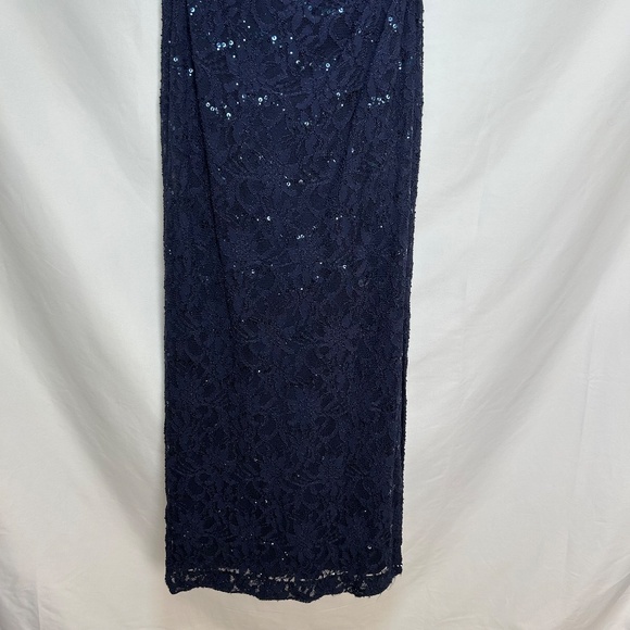 Lauren Ralph Lauren Evening Full Length Navy Blue‎ Lace and Beaded Dress - Picture 3 of 9